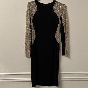 Chic Black and Silver Rhinestone Long Sleeve Dress